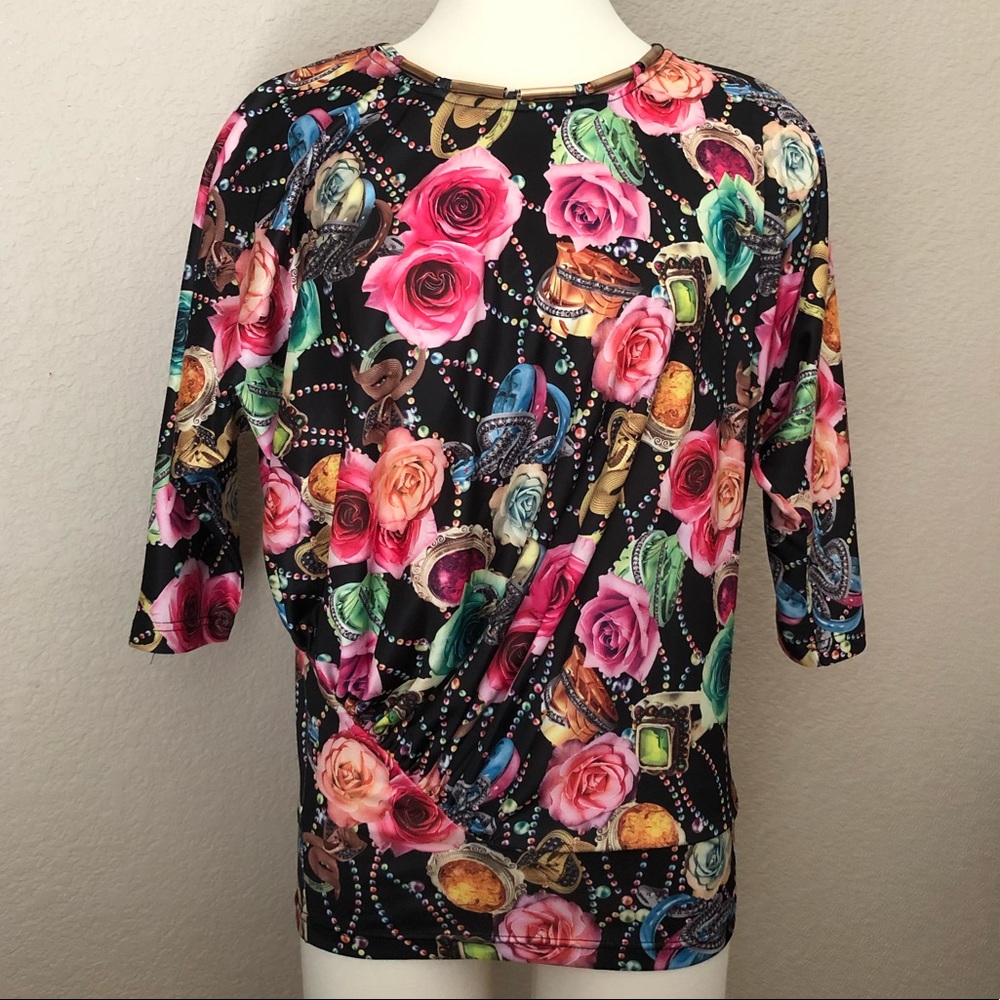 NEW Rose and Jewel Pattern Stretchy Fashion Top